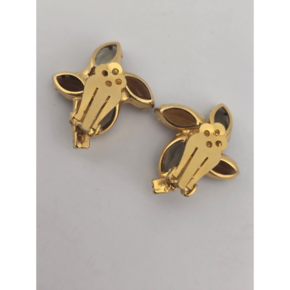 Vintage Julianna-Style Amber Tone Marquis Rhinestone Clip On Earrings - Picture 2 of 4